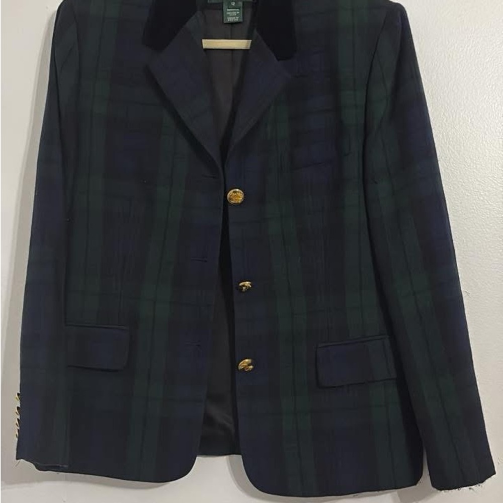 Ralph Lauren Navy and Forest Plaid Blazer
